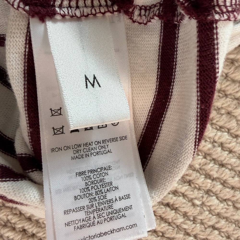 Victoria Beckham Striped Knot Grosgrain Trim Top in White and Maroon - Picture 9 of 9